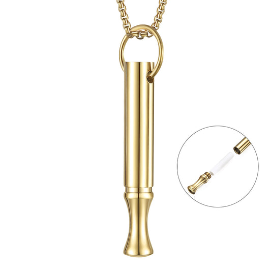 Pendant necklace with titanium and steel whistle