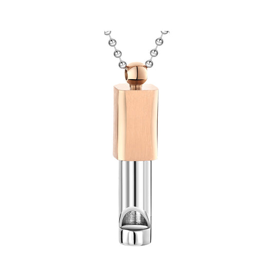Pendant necklace with titanium and steel whistle