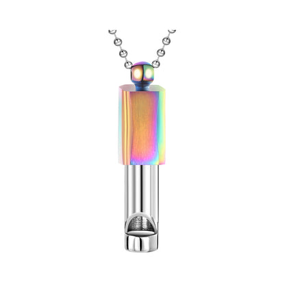 Pendant necklace with titanium and steel whistle