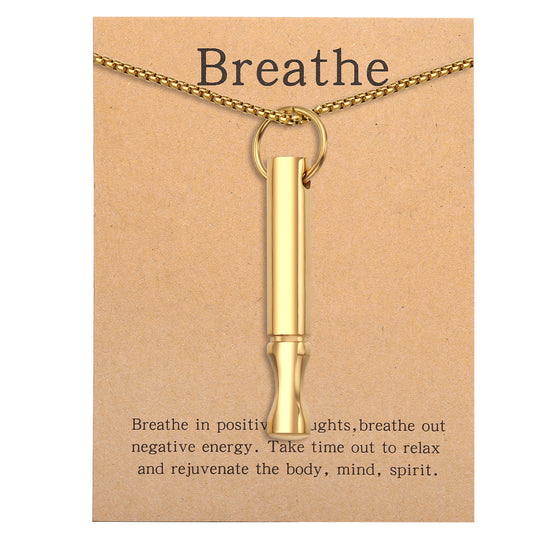 Pendant necklace with titanium and steel whistle