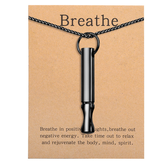 Pendant necklace with titanium and steel whistle