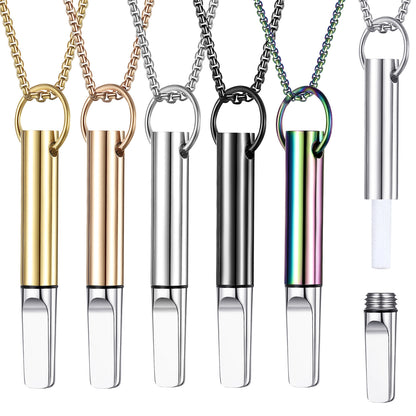 Pendant necklace with titanium and steel whistle