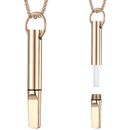 Pendant necklace with titanium and steel whistle
