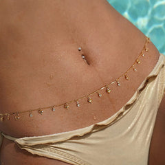 Rhinestone love waist chain gold