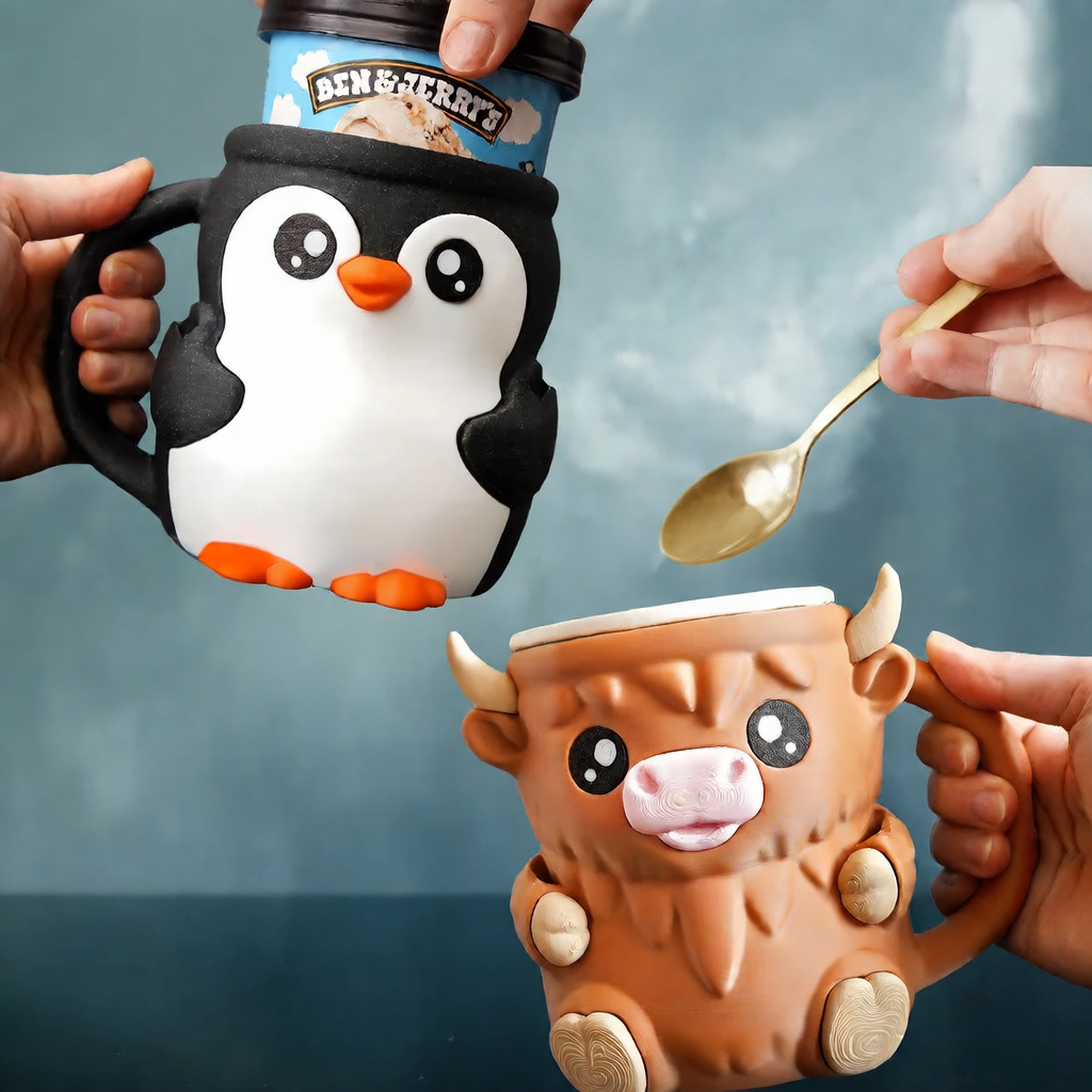 Penguin Highland Cow Ice Cream Pint Holder Cup