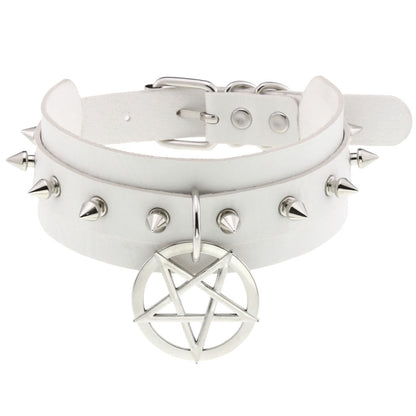 Personality PU Leather Spike Rivet Collar with Double-Layer Five-Pointed Star Pendant