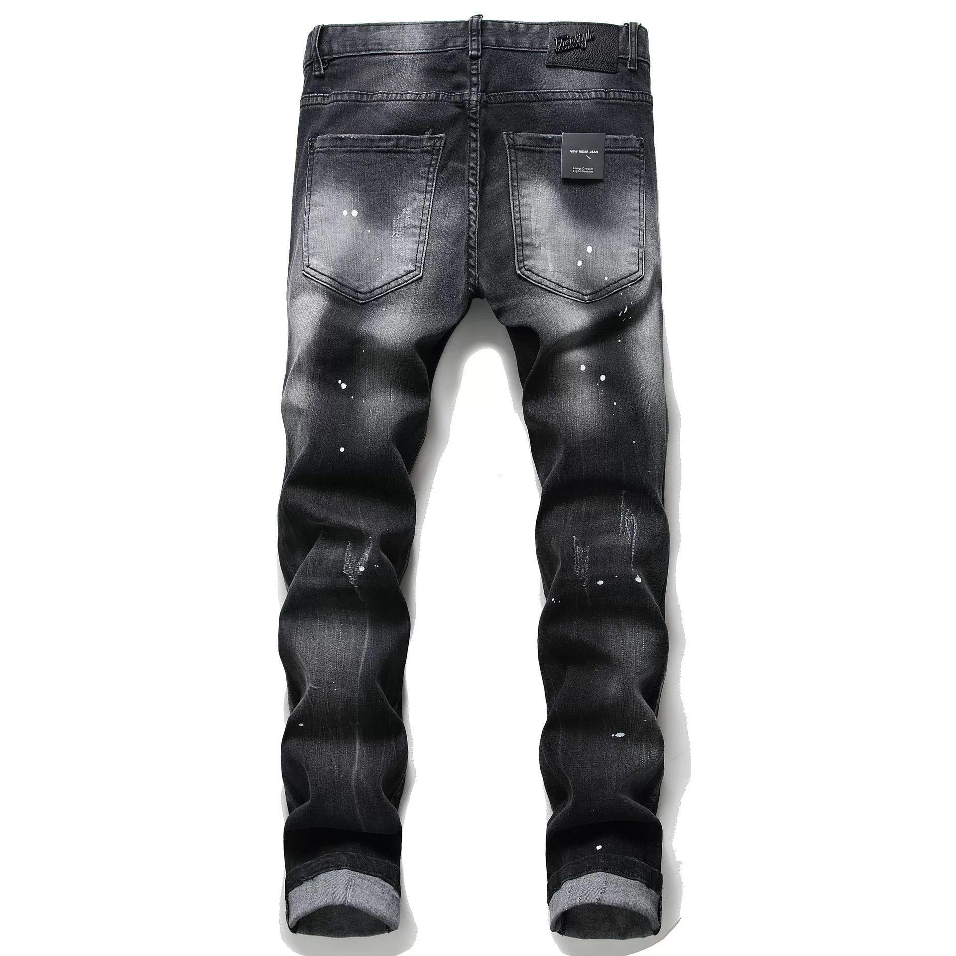Personality ripped black pants