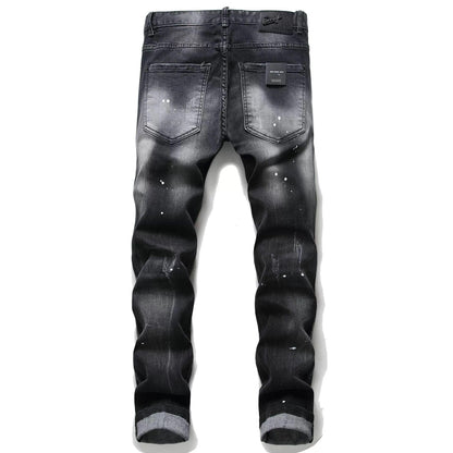 Personality ripped black pants