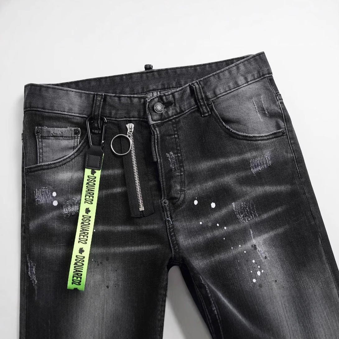 Personality ripped black pants
