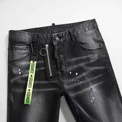 Personality ripped black pants