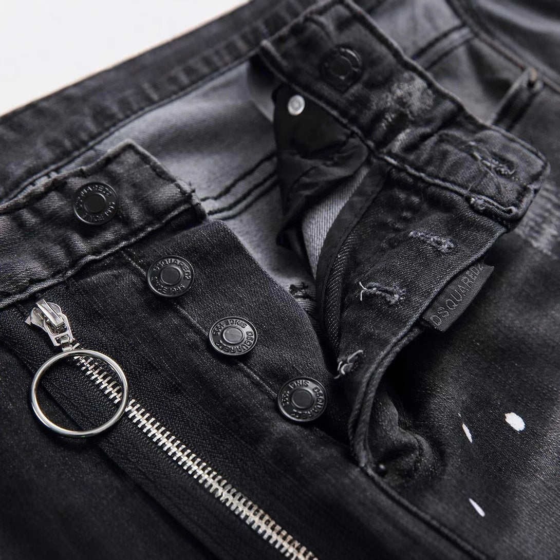 Personality ripped black pants