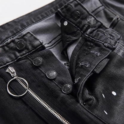 Personality ripped black pants