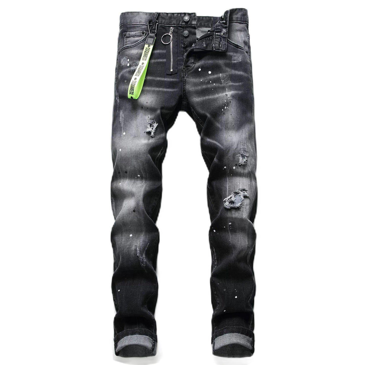 Personality ripped black pants