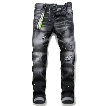 Personality ripped black pants