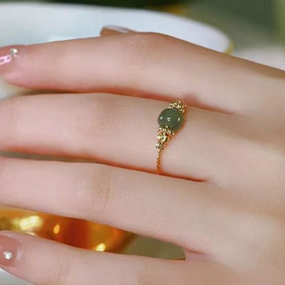 Personalized All-match Artificial Stone Adjustable Retro Transfer Bead Ring Hetian Jade Ring Women's Original Design Fashionable and Simple