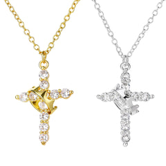 Sku10430 diamond crown cross necklace gold