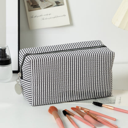 Personalized Embroidered Striped Seersucker Cosmetic Bag