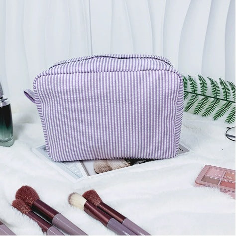 Personalized Embroidered Striped Seersucker Cosmetic Bag