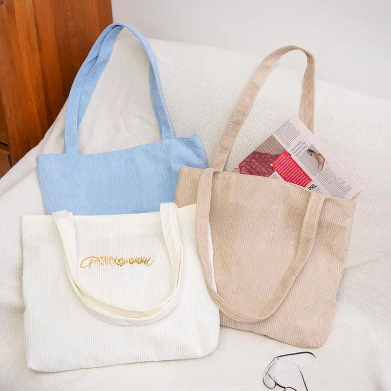 Personalized Embroidery Corduroy Tote Bag