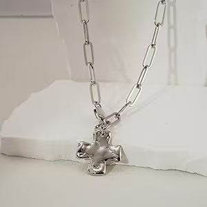 Personalized Hammered Thick Cross Necklace Gold Chain