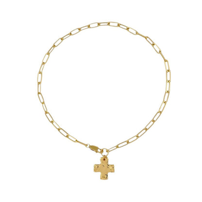 Personalized Hammered Thick Cross Necklace Gold Chain