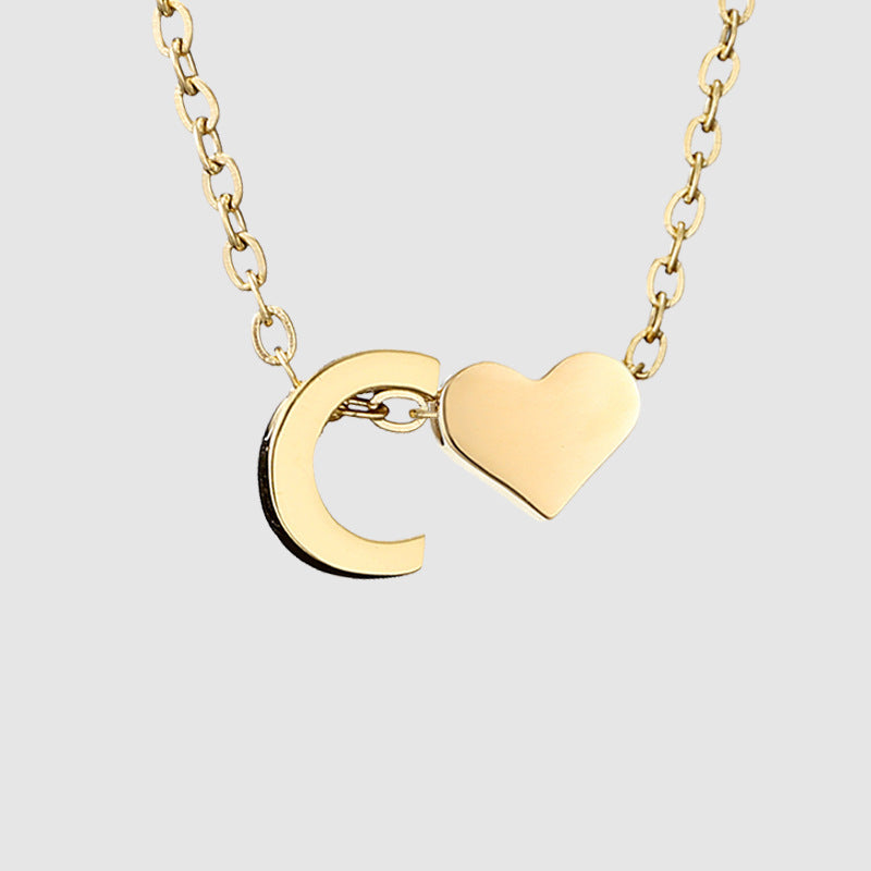 Personalized Heart Letter Pendant Stainless Steel Necklace