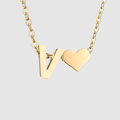 Personalized Heart Letter Pendant Stainless Steel Necklace