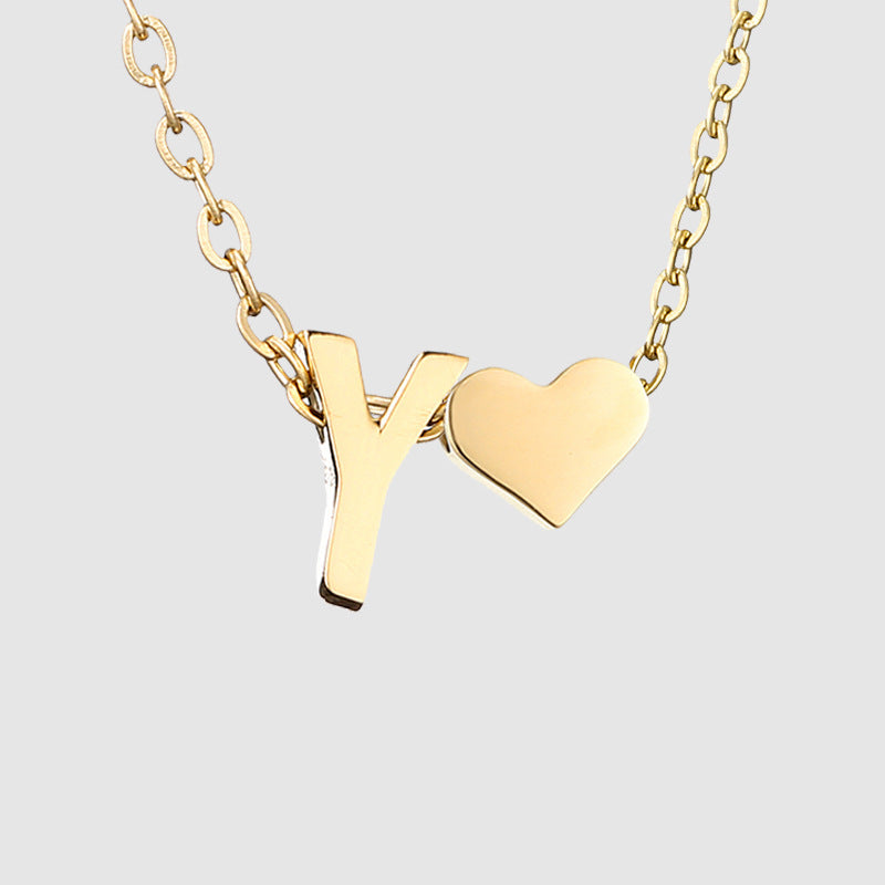 Personalized Heart Letter Pendant Stainless Steel Necklace