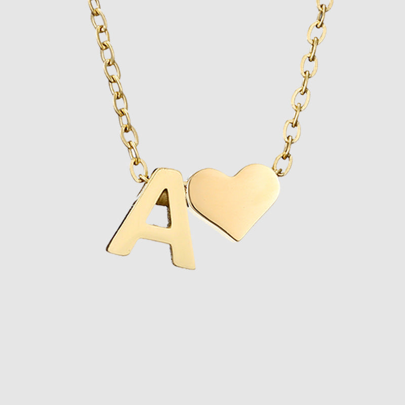 Personalized Heart Letter Pendant Stainless Steel Necklace