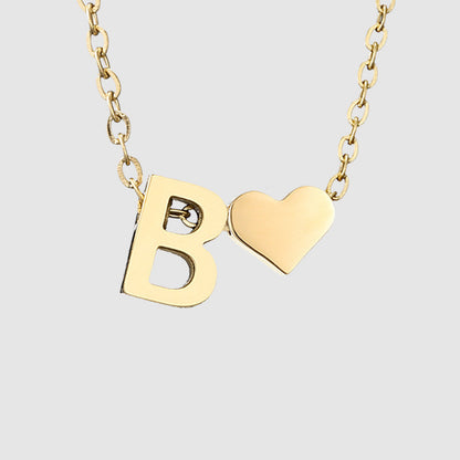 Personalized Heart Letter Pendant Stainless Steel Necklace