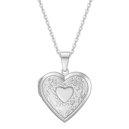 Personalized Heart-Shaped Pattern Openable Photo Frame Necklace