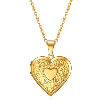 Personalized Heart-Shaped Pattern Openable Photo Frame Necklace