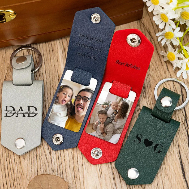 Personalized Leather Photo Keychain Custom Gift