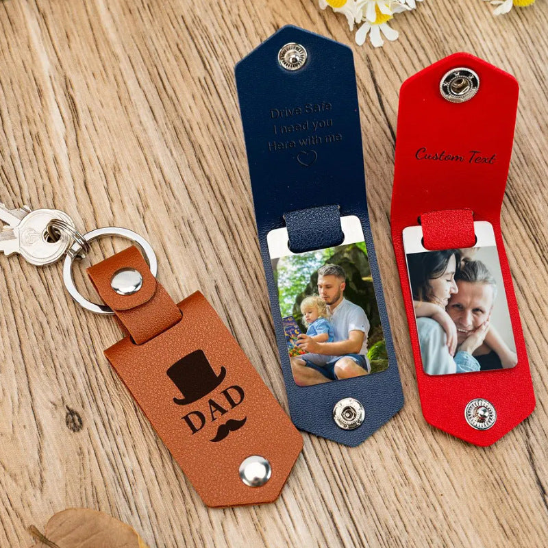 Personalized Leather Photo Keychain Custom Gift