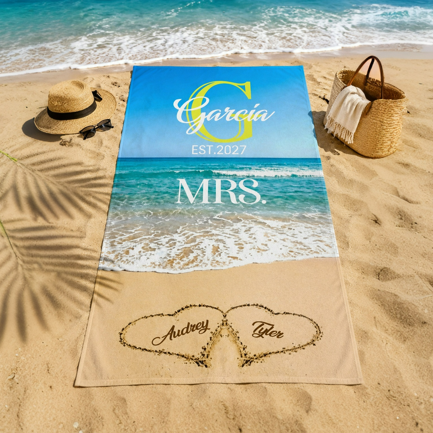 Personalized Oversized Quick Dry Birth Flower Beach Towel with Name Summer Travel Essential Gift for Her