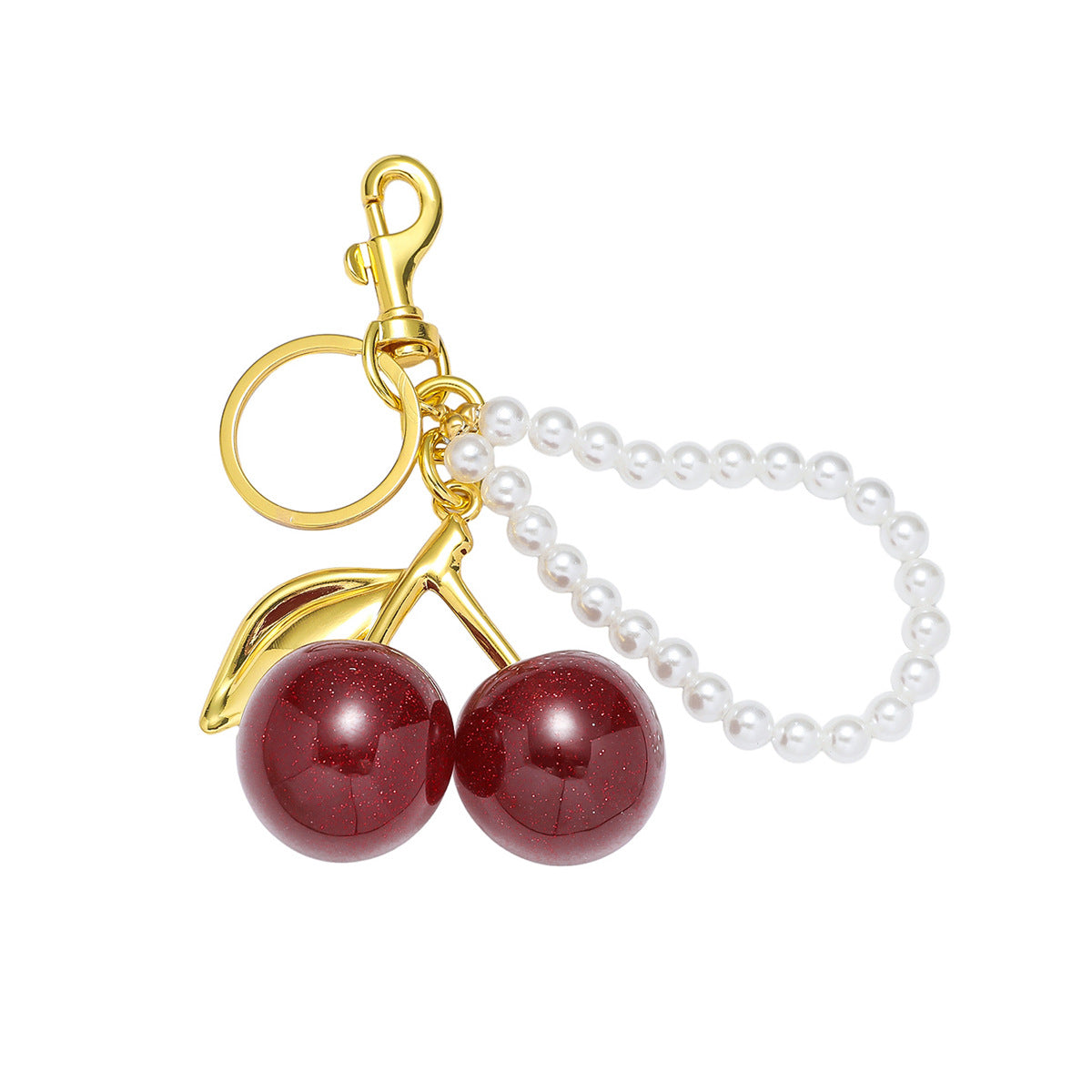 Personalized resin cherry pearl keychain ornament