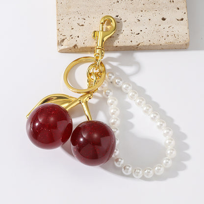 Personalized resin cherry pearl keychain ornament
