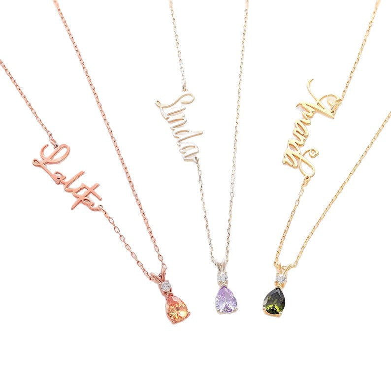 Personalized Stainless Steel Birthstone Pendant Necklace