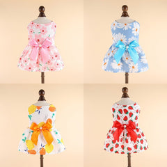 Blue Bow White Chrysanthemum Skirt