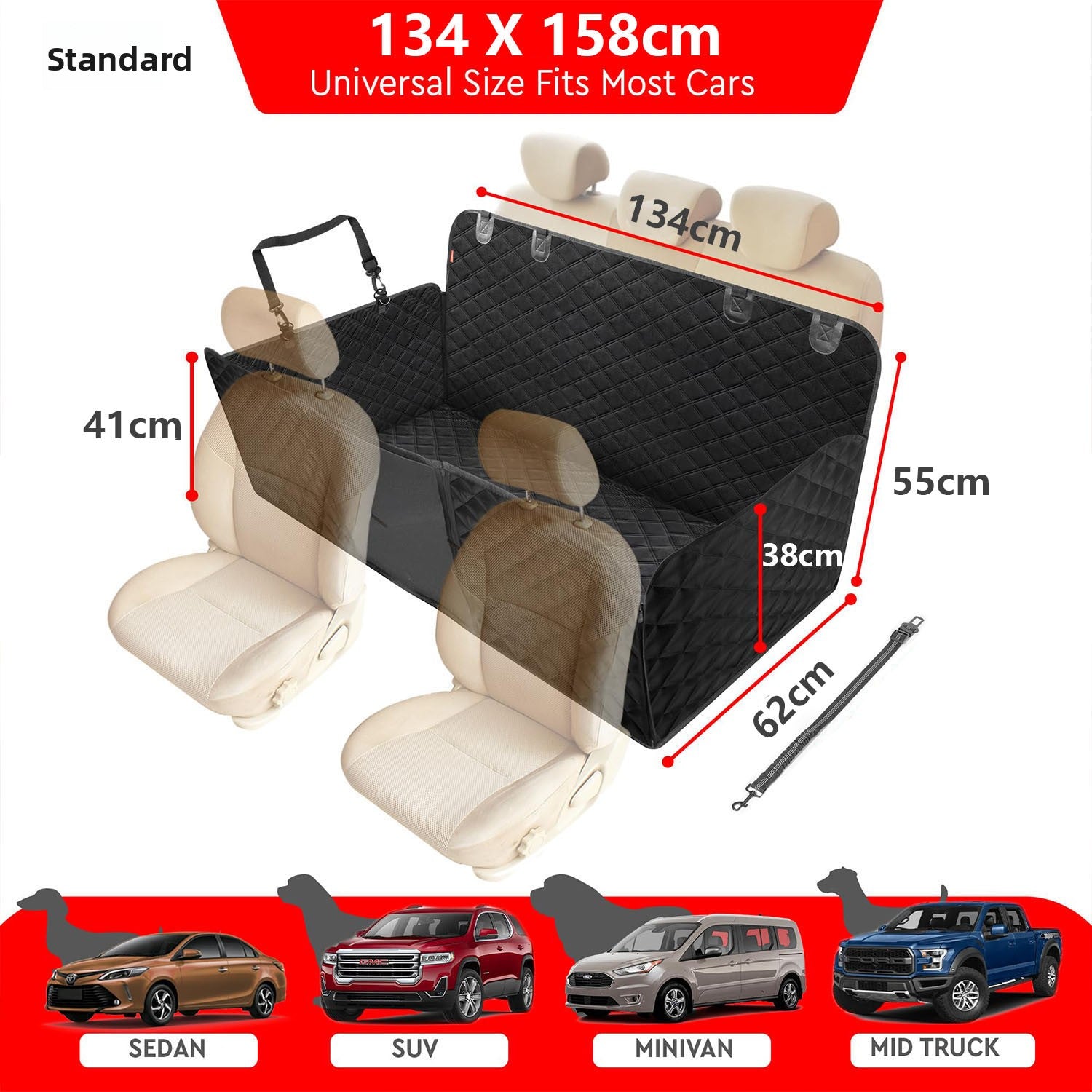 Pet Car Rear Seat Cover with Hardboard Base