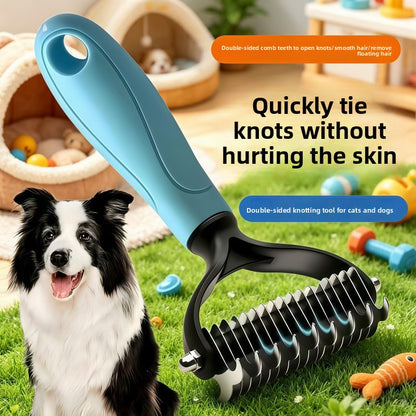 Pet comb for detangling and shedding—dual-sided knot-removing tool