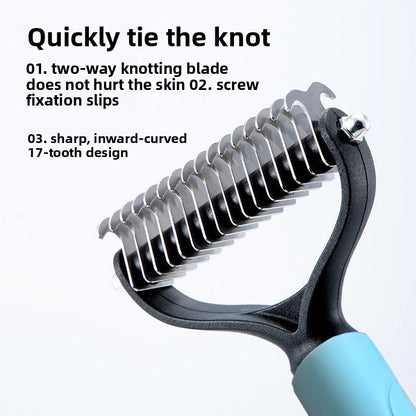 Pet comb for detangling and shedding—dual-sided knot-removing tool