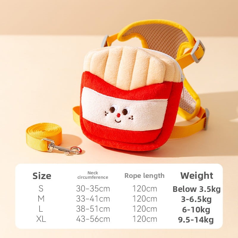 Pet Cute Hamburger Fries Backpack Traction Rope Cat Vest Dog Chest Strap Dog Walking Rope Supplies