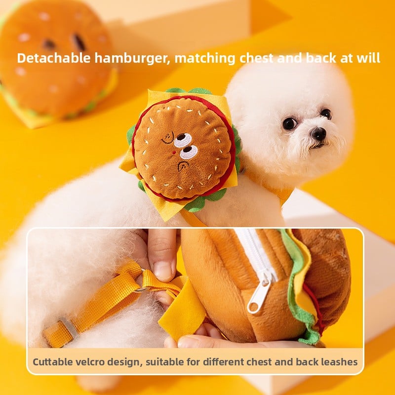 Pet Cute Hamburger Fries Backpack Traction Rope Cat Vest Dog Chest Strap Dog Walking Rope Supplies