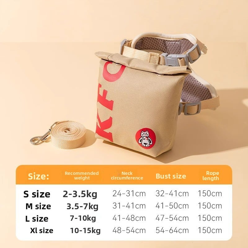 Pet Cute Hamburger Fries Backpack Traction Rope Cat Vest Dog Chest Strap Dog Walking Rope Supplies