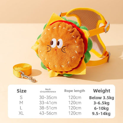 Pet Cute Hamburger Fries Backpack Traction Rope Cat Vest Dog Chest Strap Dog Walking Rope Supplies
