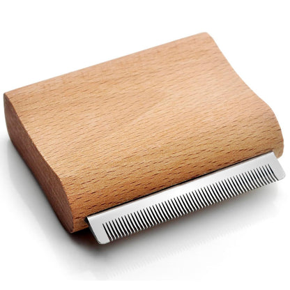 Pet Grooming Brush Stainless Steel Teeth Wood Handle