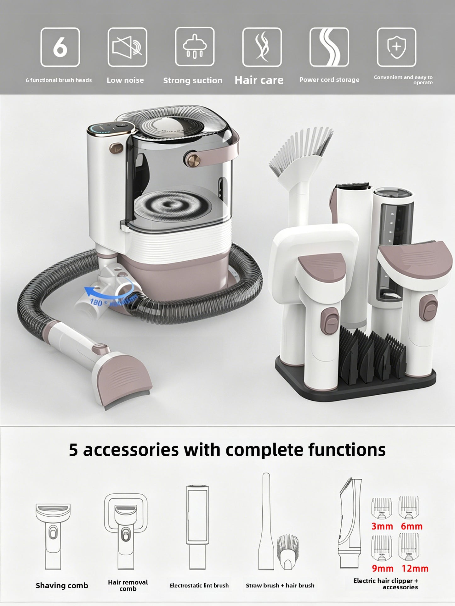 Pet Hair Trimmer and Vacuum All-in-One Grooming Tool