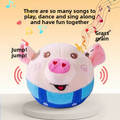 Pet interactive toy - plush pig electric bouncing ball