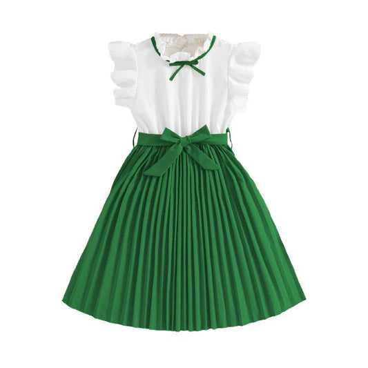 Petal Sleeves Pleated Skirt